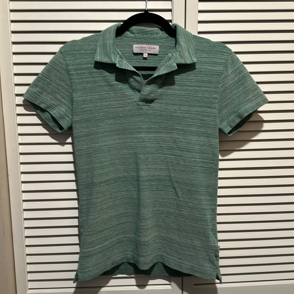 Men’s Orlebar Brown 100% Cotton Pique Polo Heathered Green Size XS